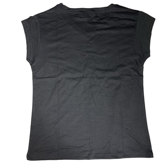 Magicmk V-Neck Black Cotton Blend White Heart Graphic Cap Sleeve Tee Women XL - Picture 4 of 6